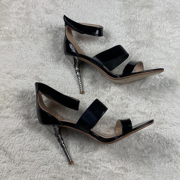 Little Empresses black stiletto and silver heel strappy sandals, size 39 or 8 - Picture 6 of 7